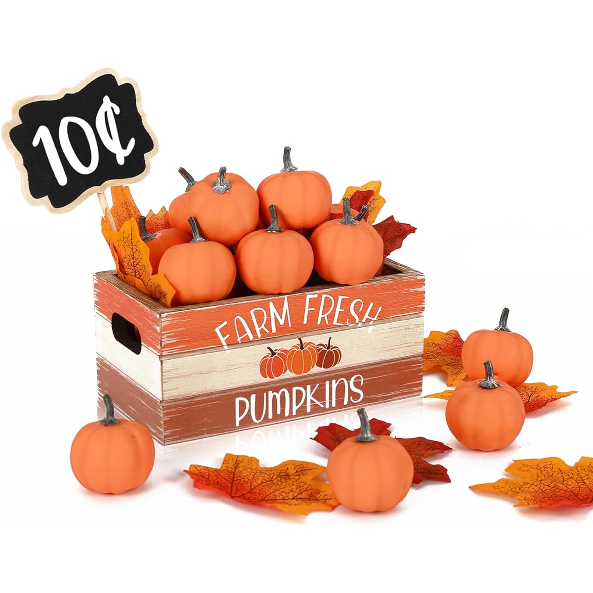 Whaline Fall Pumpkin Mini Crate Set Thanksgiving Wooden Tiered Tray Decor Fall Decorative Box Farm Fresh Maple Leaf Pumpkin Table Centerpiece Sign Party Home Kitchen Dining Table Decor