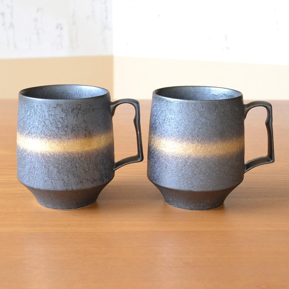 Golden Wedding Present Arita Ware Mug Pair Kanagawa Noshi and Message Card Included in Wooden Box