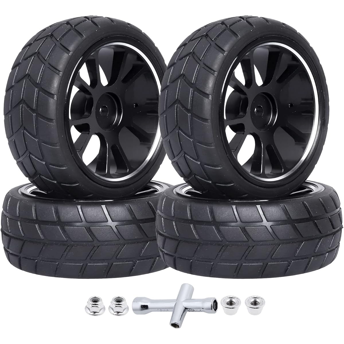 GoHooby 12mm Hexagon RC Wheels and Tires Pre-Mounted OD 2.55" Compatible with Traxxas Tamiya 1/10 RC On-Road Touring Car (Color 4)