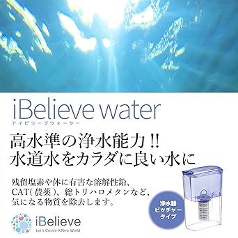 iBelieve Water Purifier Pot, 6 Months, Long Lasting Type, High Removal, Clears 20 Items, Filtered Water Capacity 1L, Includes 2 Cartridges, Pitcher