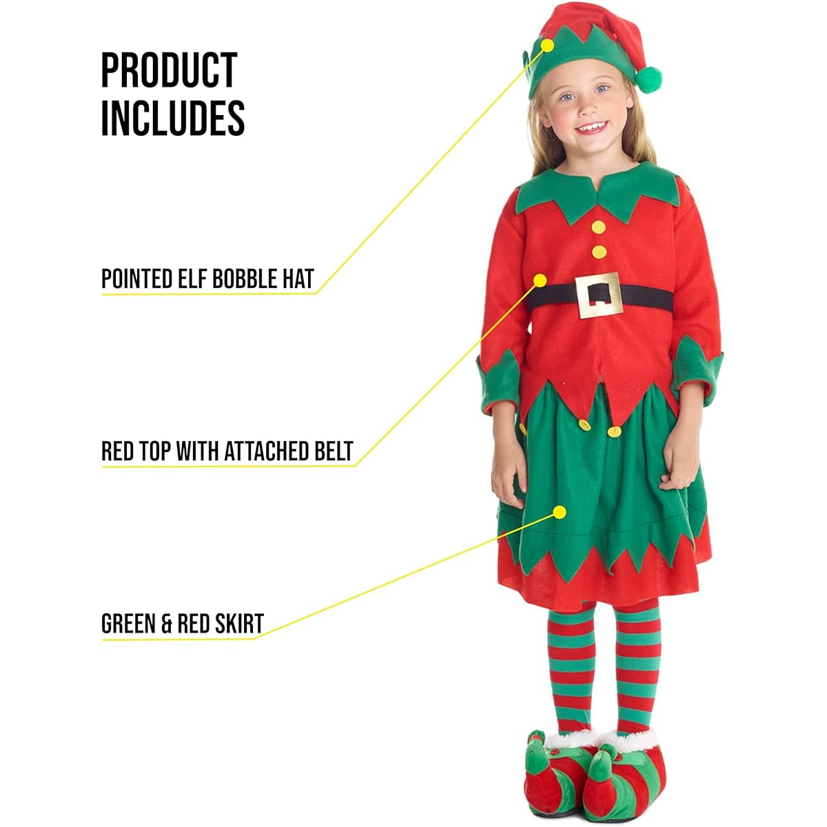 Morph Girls Christmas Elf Costume Toyshop Santas Little Helper Kids Festive Outfit Large (53-58 Ins/134cm-146cm) Red MCKGEL.1