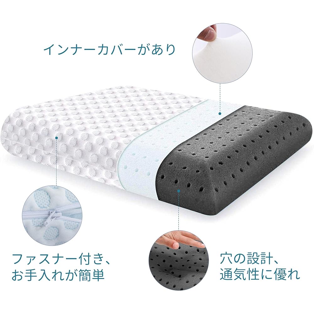 Sleep & Life Pillow, Memory Foam, Bamboo Charcoal Gel, Moisture Absorbent, Odor Resistant, Temperature and Humidity Control, Oeko-Tex Certified, Restful Sleep, Cervical Support, Breathable, Cover Washable, 60 x 40 x 12 cm P02