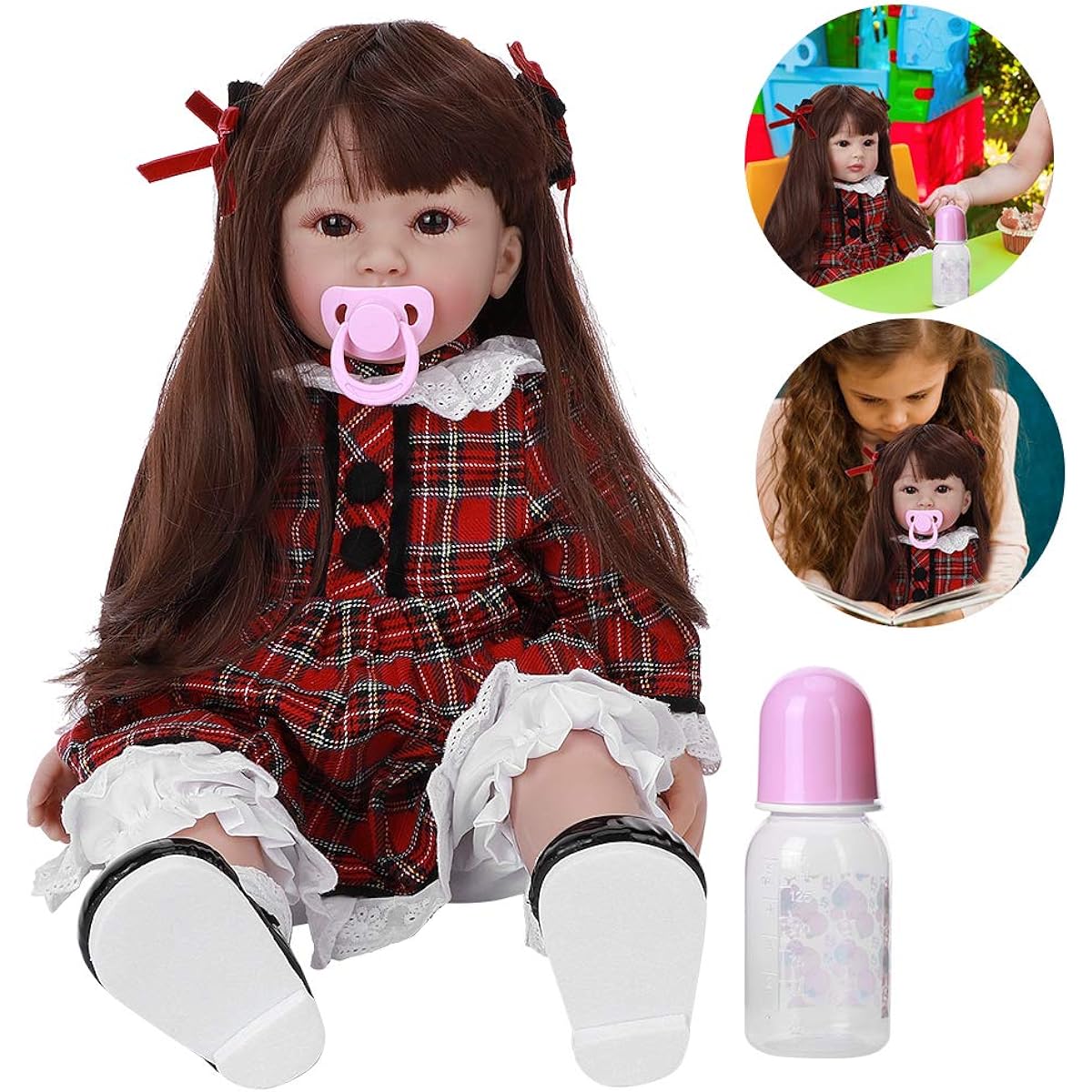 Realistic Reborn Baby Dolls, 60cm Baby Reborn Dolls Soft Silicone Cloth Body Girl Baby Doll Lifelike Baby Dolls Kids Birthday Gifts (Brown Eyes)