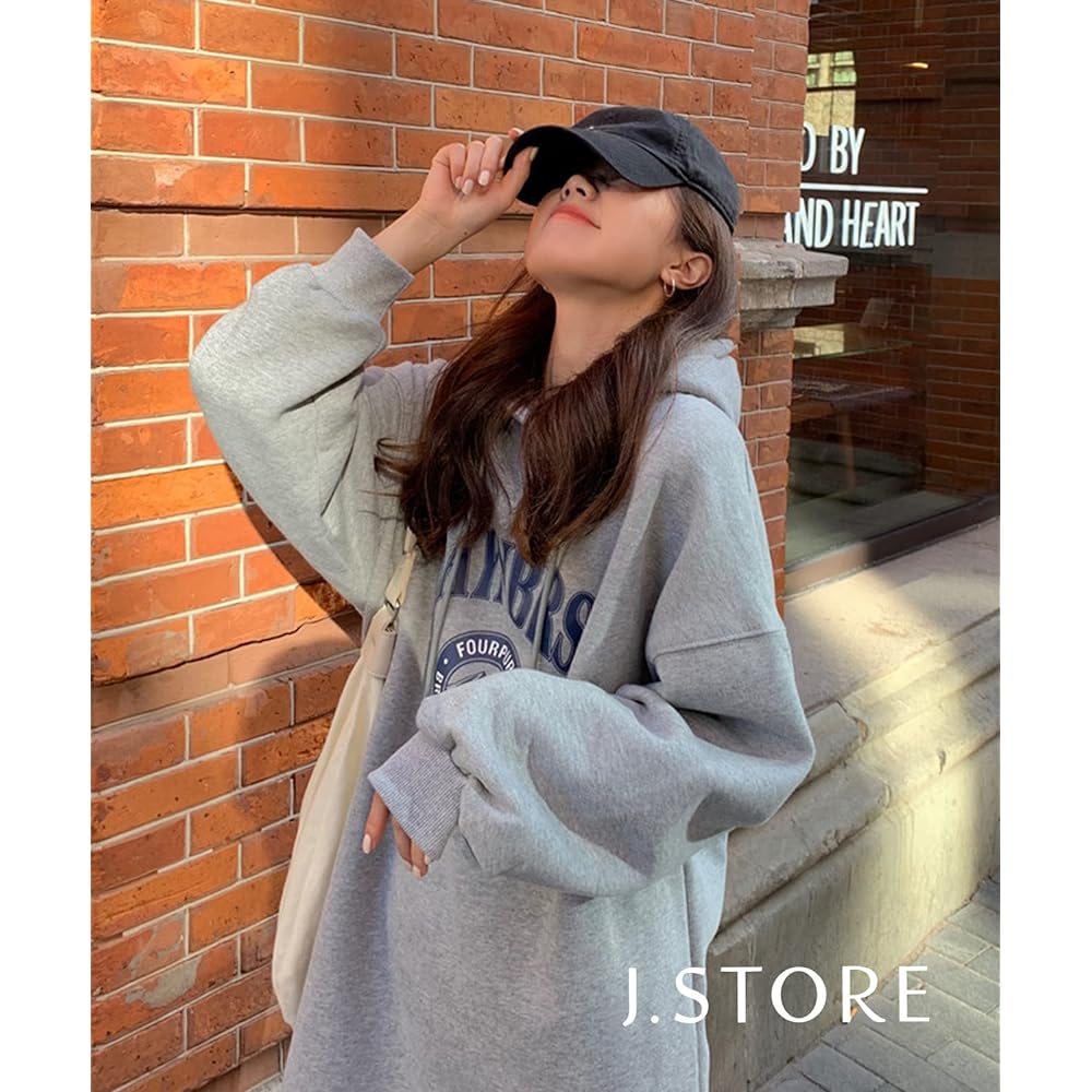 [J.STORE] Women's One Piece Spring Long Length Sweatshirt Hoodie Logo Tops Loose Large M~XL