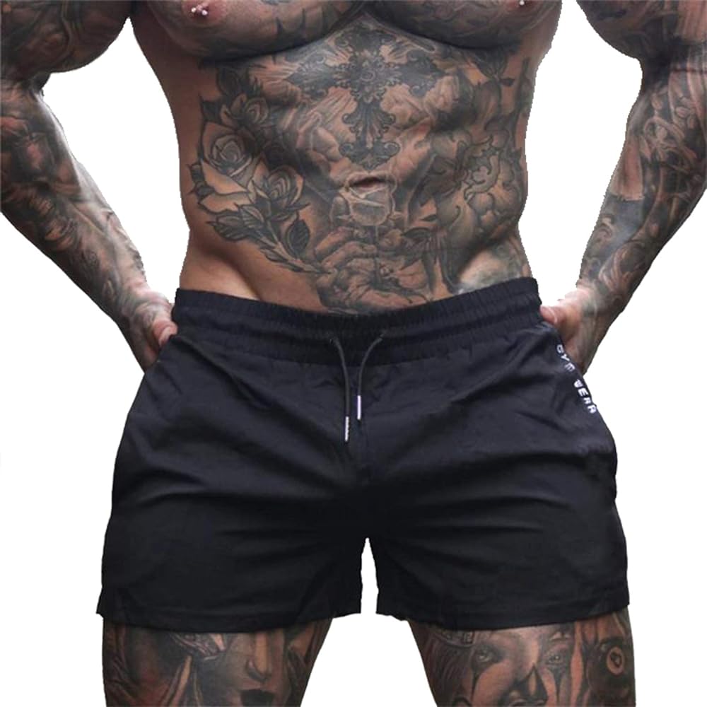[Manatsulife] Men's Gym Shorts, Muscle Training, Quick Drying, Woven Fabric, Two Pocket Beach Pants, Three-quarter Length, Simple DK17