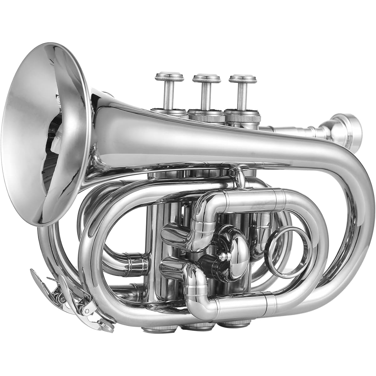 BUZHI Brass Trumpet Bb Trumpet Mini Pocket Trumpet with Mouthpiece Carry Bag Glove Cleaning Cloth Brass Instrument