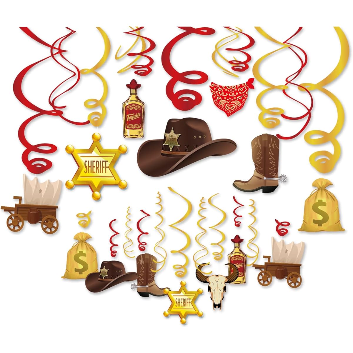 CC HOME 30ct West Cowboy Decorations, Hanging Ceiling Swirl Decorations for Boys/Kids/Home/Classroom/Baby Shower/Birthday Party Supplies