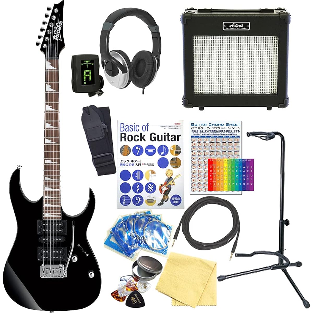 Ibanez GRG170DX BKN Electric Guitar for Beginners 15-piece Set