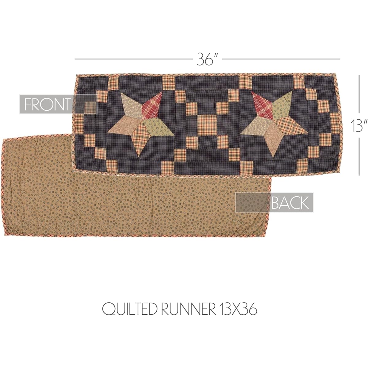 VHC Brands 12274 Arlington Runner Quilted Patchwork Star, 13" x 36"