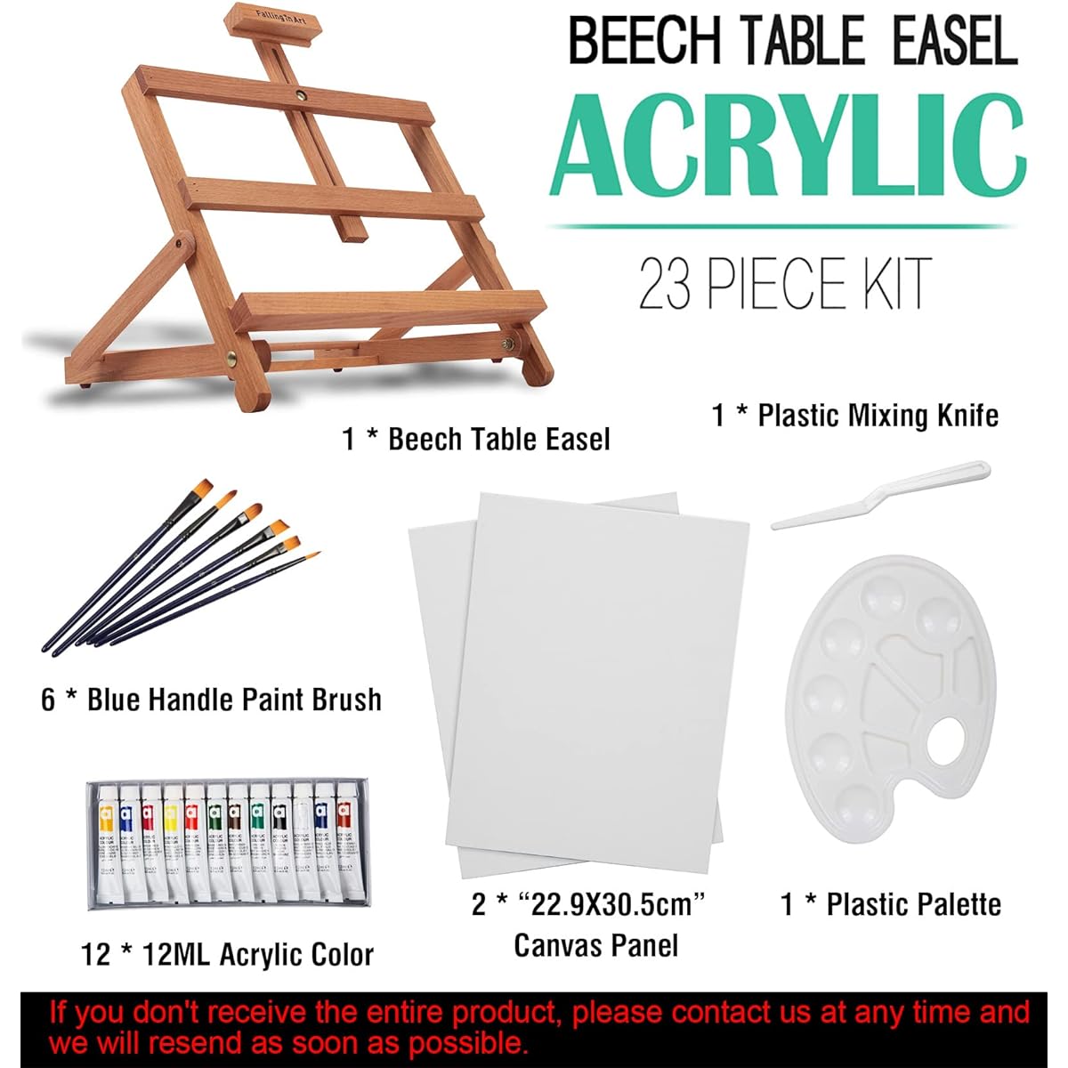 Falling in Art Easel Set Adjustable Table Easel Starter Kit with Acrylic Paint Tubes, Canvas Panel, Brushes, Palette and More