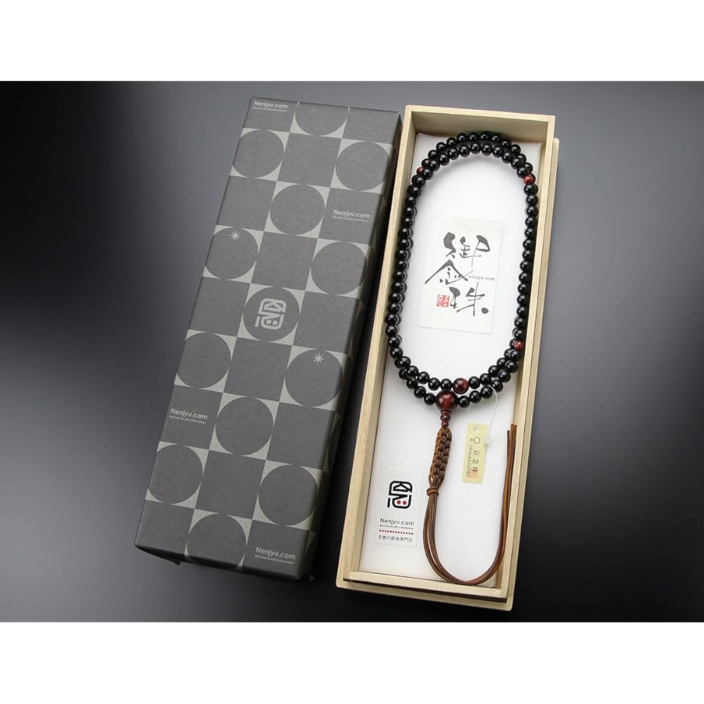 Nenju dot com Rinzai sect prayer beads for men, shaku 2, ebony (glossy), red tiger eye stone, cord tassel [Zen sect Kyoto prayer beads, 108 beads, shaku 2, Kyoto prayer beads, red tiger eye, red tiger eye stone 2000300600120] [Prayer bag gift! ]