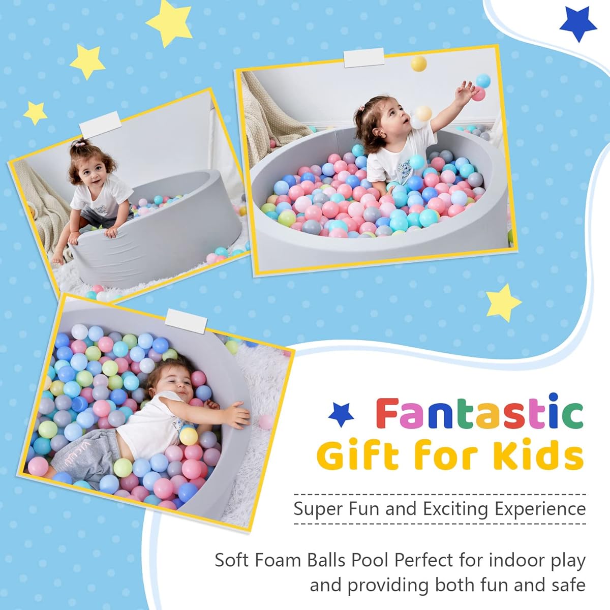 Foam Ball Pit for Toddlers Playpen Memory Soft Round Ball Pit 35.4" x 11.8" Great for Babies/Infants/Indoor Outdoor Games (Balls Not Included) (Light Grey)