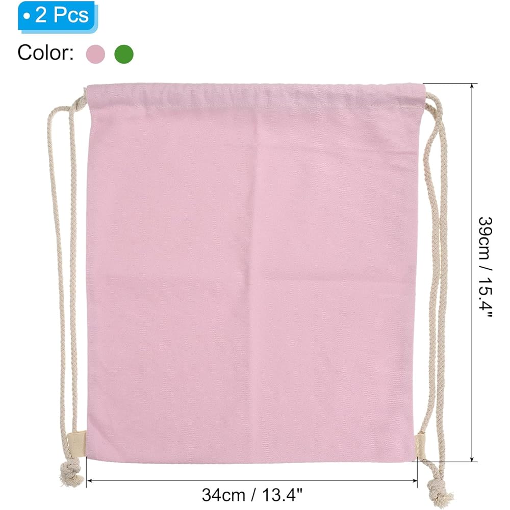 PATIKIL Cotton String Bags Set of 2 Cotton Folding Sports Gym Bags for Women Men Gym Sports Travel Pink Green