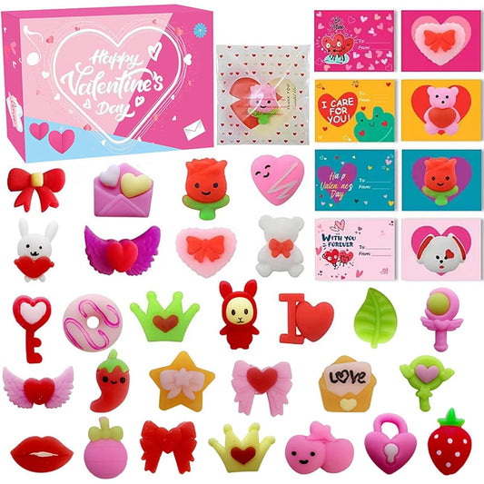 24 Pieces Valentine's Day Mochi Mochi Toys for Children Class Exchange School Prize Party Favor Gift Valentine Heart Rose Bear Dog Mini Mochi Squishy Stress Relief Squishy Toy Boys Girls