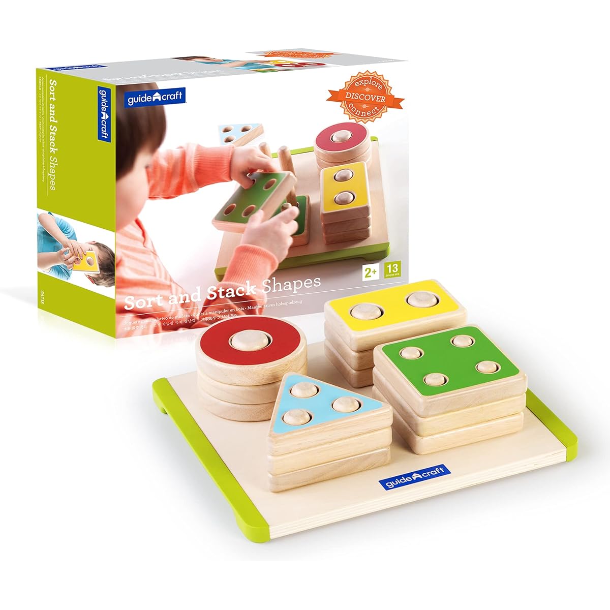 Guidecraft Sort & Stack Shapes Wooden Shapes with Matching Dowels - Educational & Learning Toys for Kids