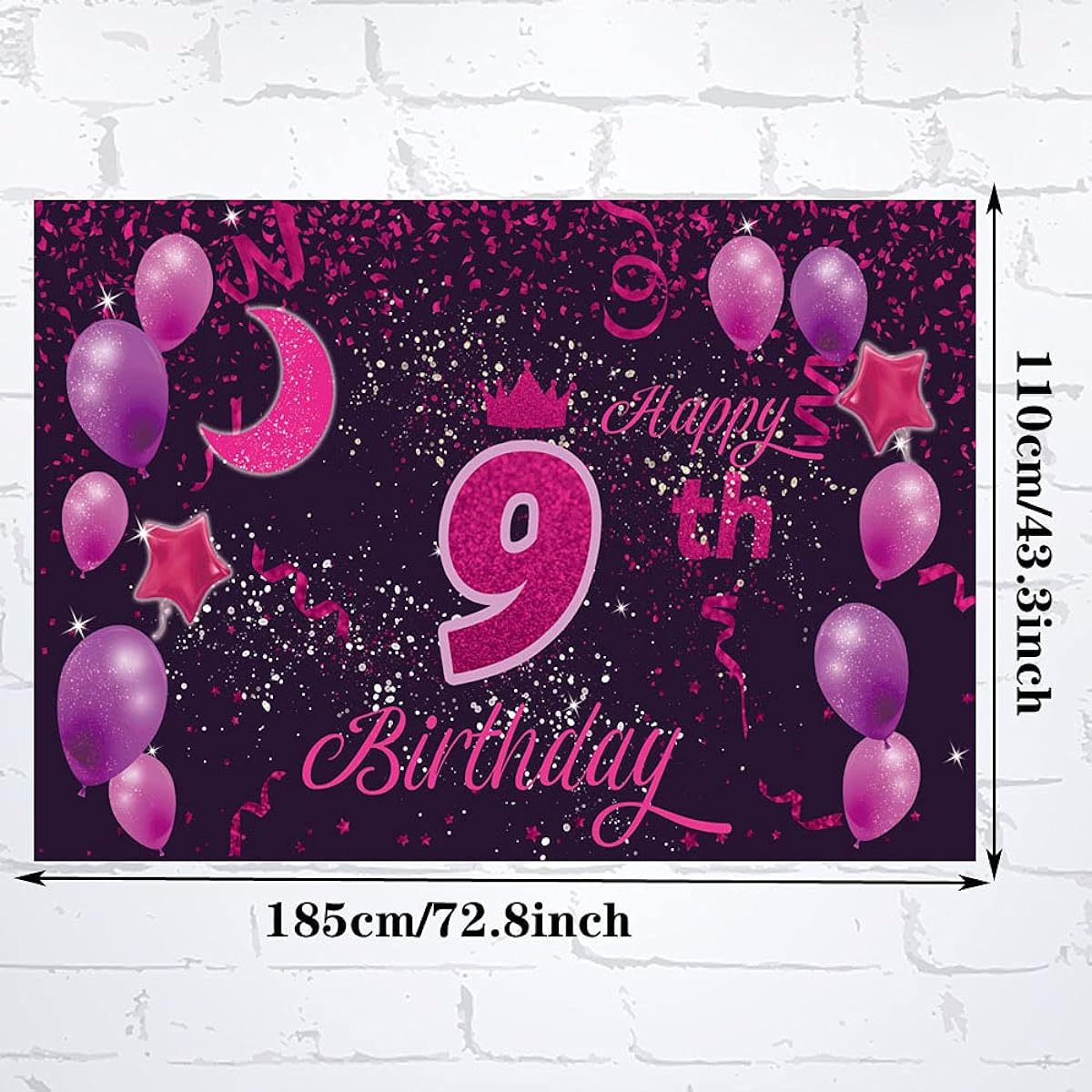Sweet Happy 9th Birthday Backdrop Banner Poster 9th Birthday Party Decorations 9th Birthday Party Supplies 9th Year Photo Backdrop for Girls Boys Women Men Pink Purple 72.8 x 43.3 inches