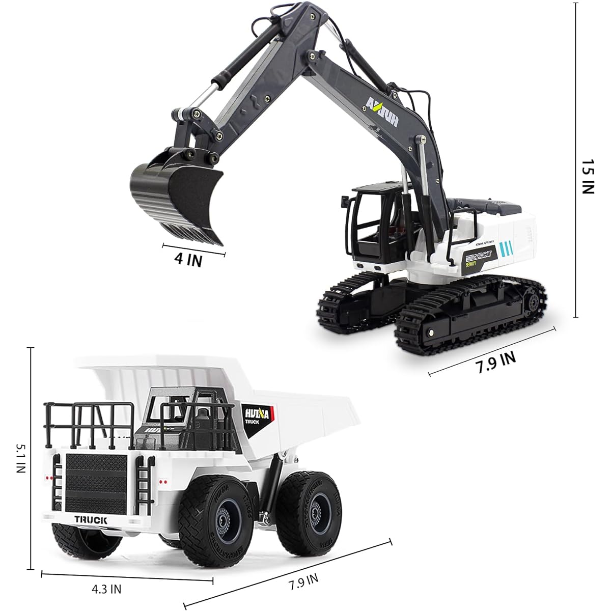 Losbenco 9 Channel Excavator and Dump Truck Remote Control Construction Toy Set 2.4GHz for Boys Girls Kids 1/24 Mini Metal RC Digger Vehicle Real Dumper Engineering Building Toy