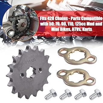 Mrelc 428 17T 17mm Sprocket Engine Sprocket Drive Gear - 17T Front Bike Sprocket Retainer Plate Set Fits 428 Chain - Parts Compatible with 50, 70, 90, 110, 125cc Dirt Pit & Mini Bikes, ATVs, Go Karts