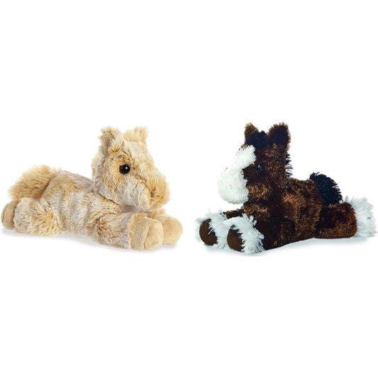 Aurora - Mini Flopsy - 8" Clyde and 8" Caramel Horse, Multicolor Bundle Set of 2