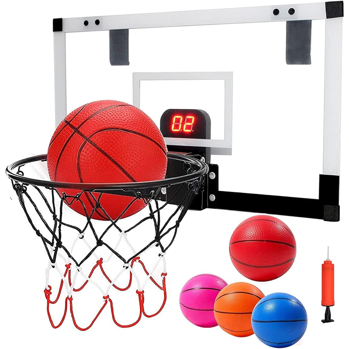 Basketball Hoop for Indoor Kids, Mini Basketball Hoop, Through the Door Basketball Toy Gift with Electronic Scoreboard, 4 Balls and Complete Basketball Accessories for Kids, Boys, Teens and Adults