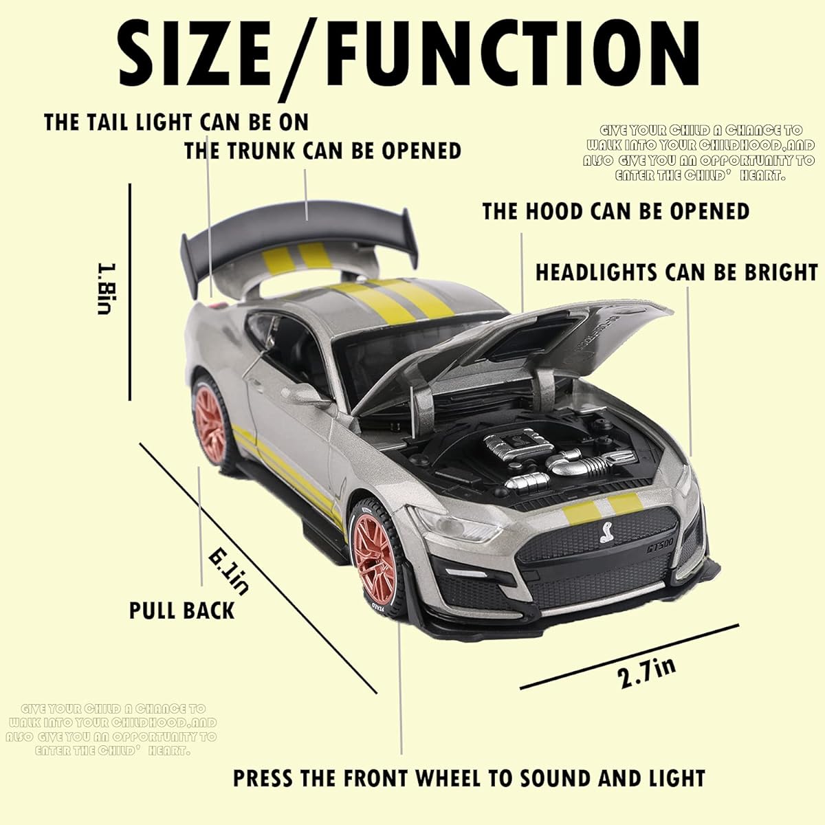 Speed and Ares Mustang 1:32 Scale Alloy Toy Car Diecast Model Decorative Steering Suspension Mini Vehicle Toys for Kids Boyfriend Gifts (Grey)