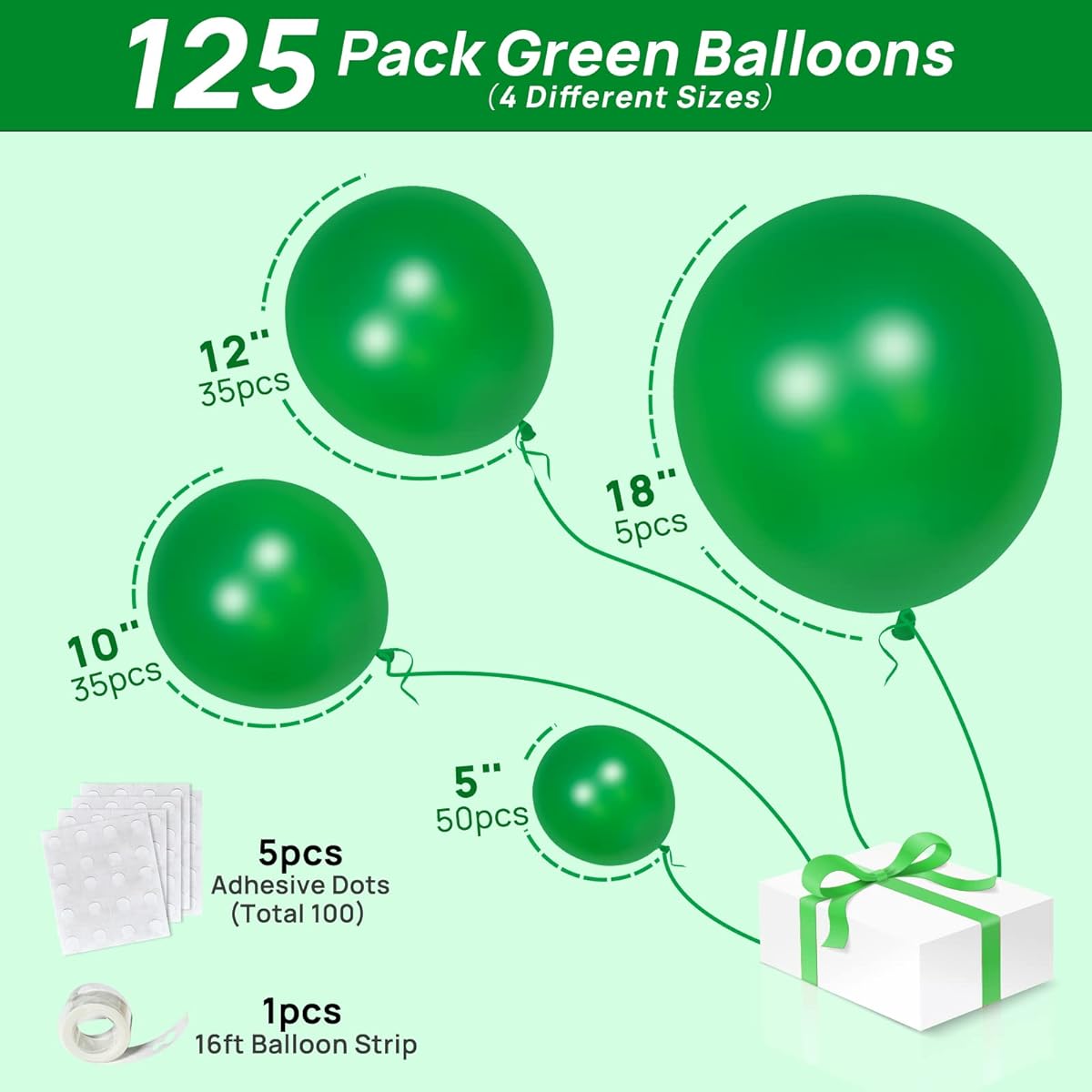 Different size balloons (dark green).