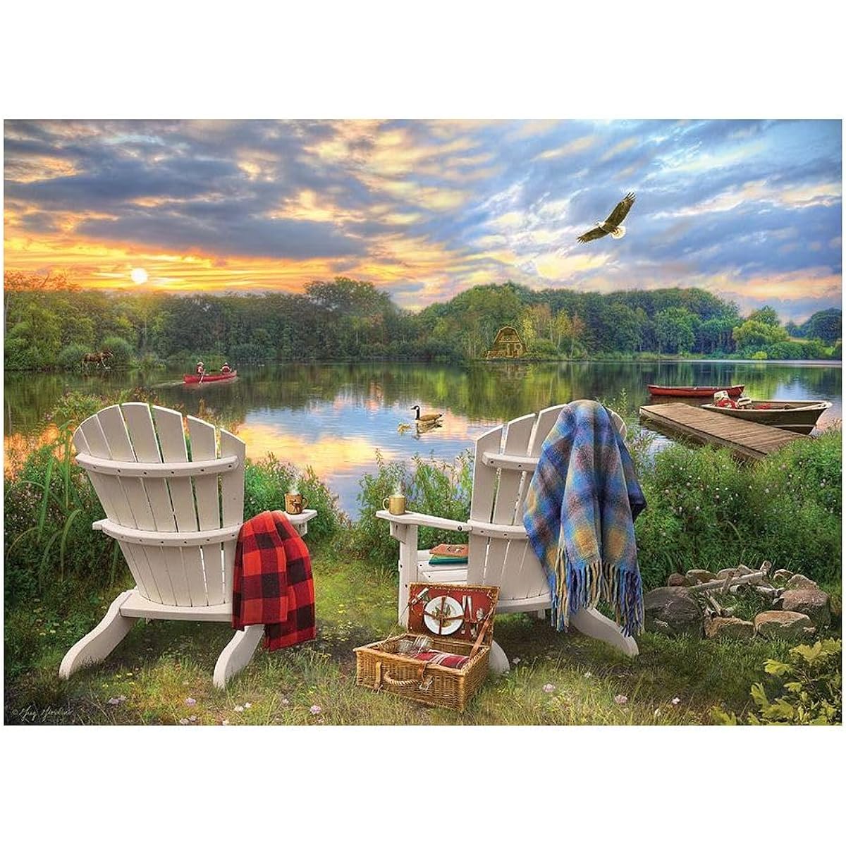 Cobble Hill 1000 Piece Puzzle Lake Shore with Sample Poster