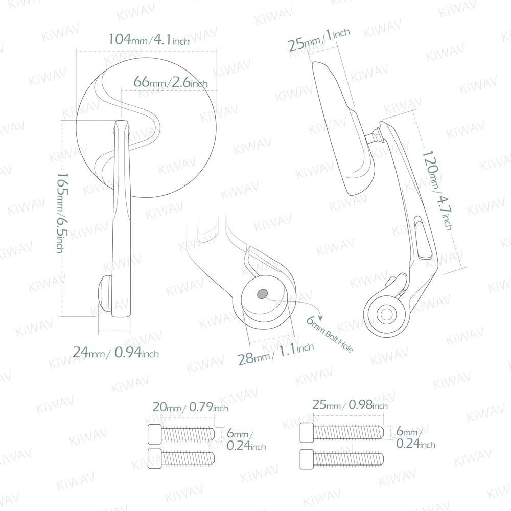 KiWAV Magazi Bar End Motorcycle Bike Mirror Retro Black Round Shape Applicable to Triumph Water Cooled Models Left and Right Set
