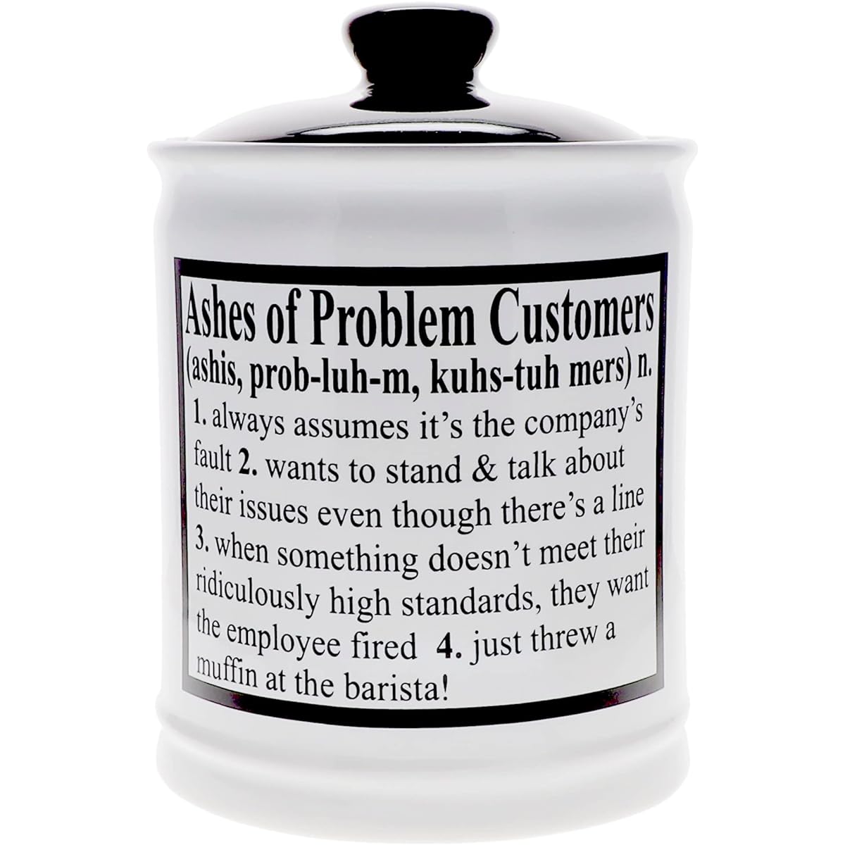 Cottage Creek Piggy Bank Problem Ashes Holder Round Ceramic Problem Definition Customer Definition Coin Bank with Black Lid Boss Gift Funny Piggy Bank for Adults [White]