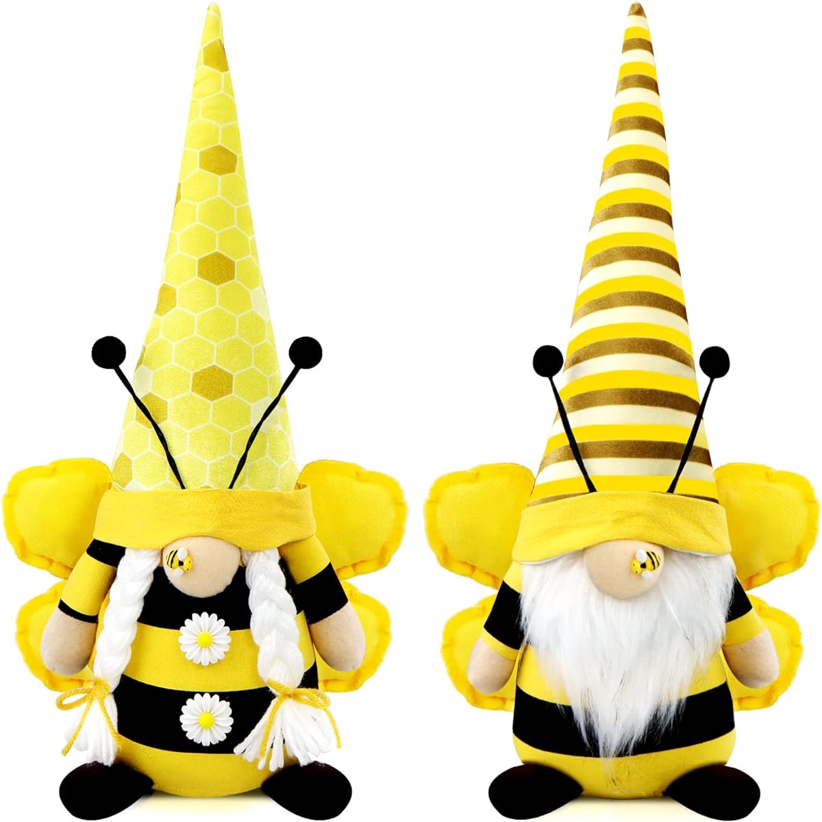 Gehydy Spring Gnome Plush Large Bumblebee Easter Gnome Gift Decor Handmade Scandinavian Tomte Stuffed Farmhouse Decor Home Kitchen Tiered Tray - 16" x 6"