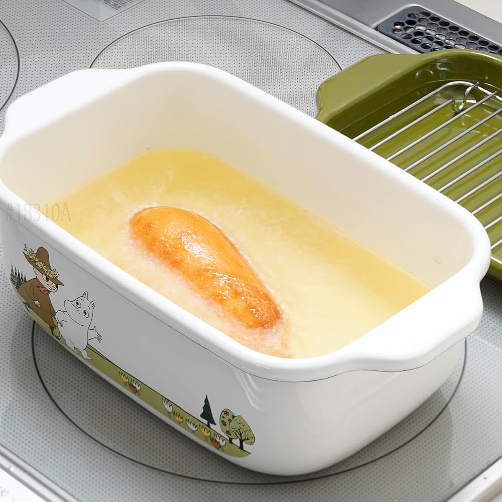 Fuji Horo Tempura Pot Square Enamel IH Compatible Fried Food Bat with Net Moomin Olive MTG-TP20K