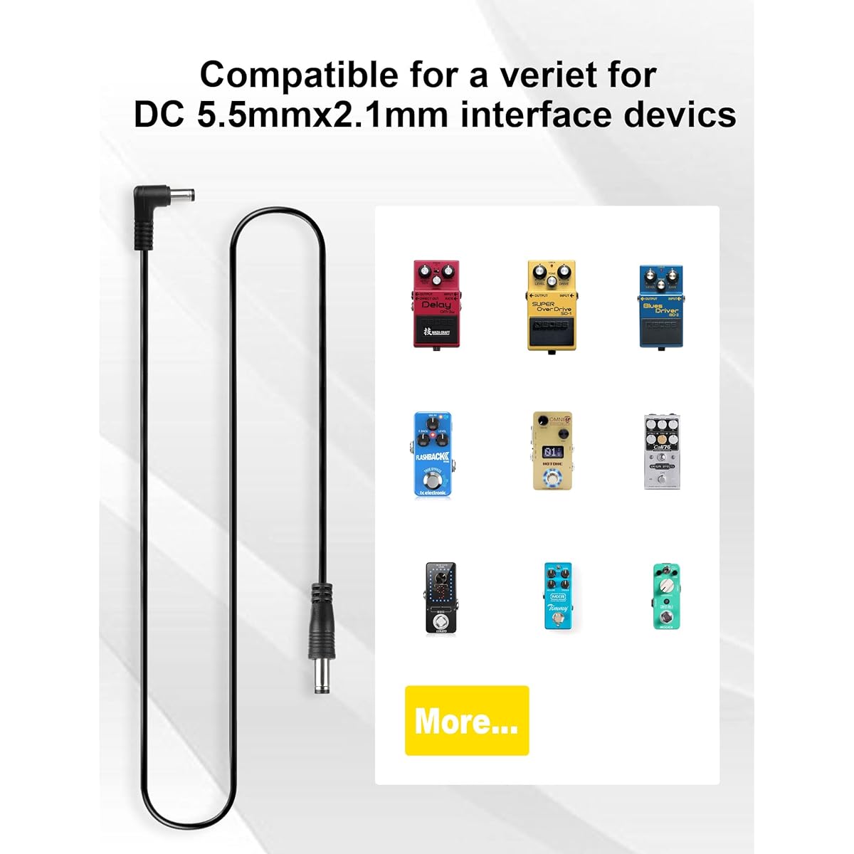 Mr.Power Guitar Effect Pedal DC Cable 5.5 x 2.1mm Male to Male 24 AWG Connector Adapter Cable (32 Inch, 8 Pack)