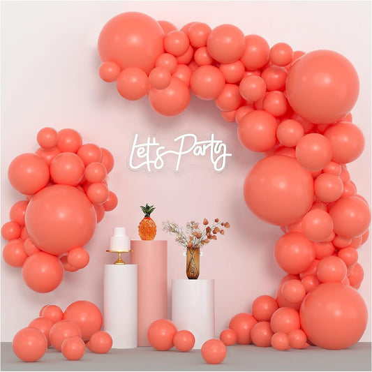 105pcs Coral Balloons 18/12/10/5 inch Different Sizes Coral Red Balloon Arch Kit for Birthday Baby Shower Wedding Bridal Graduation Decor Valentine Party Supplies