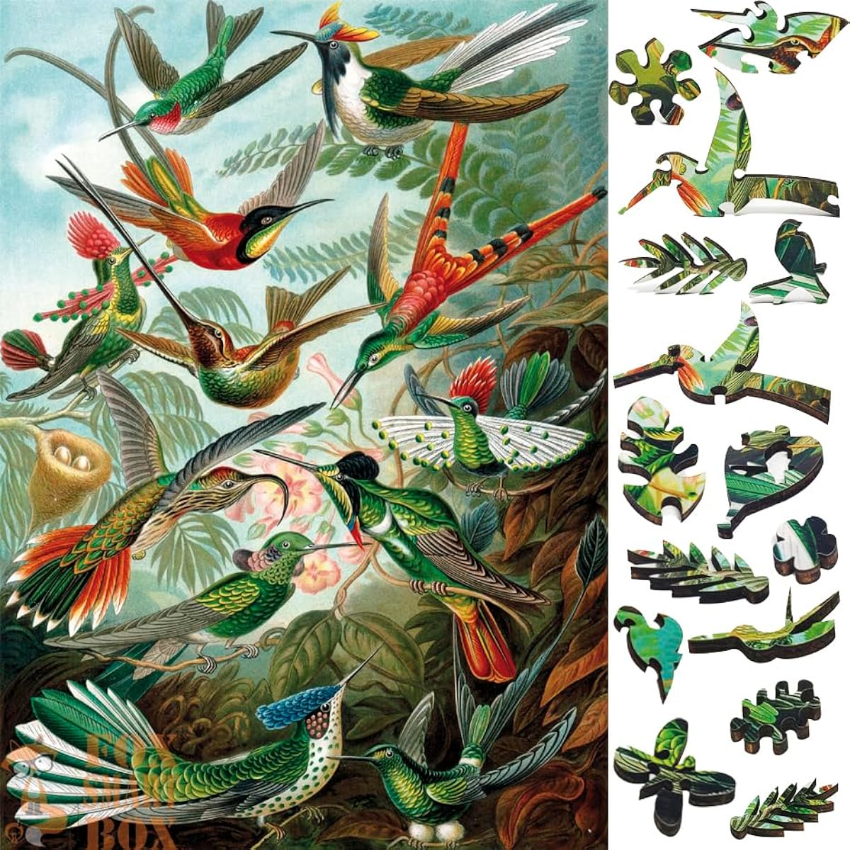 FoxSmartBox Wooden Jigsaw Puzzle for Adults - Uniquely Shaped Pieces - Made in the USA - 145 Pieces - Hummingbird