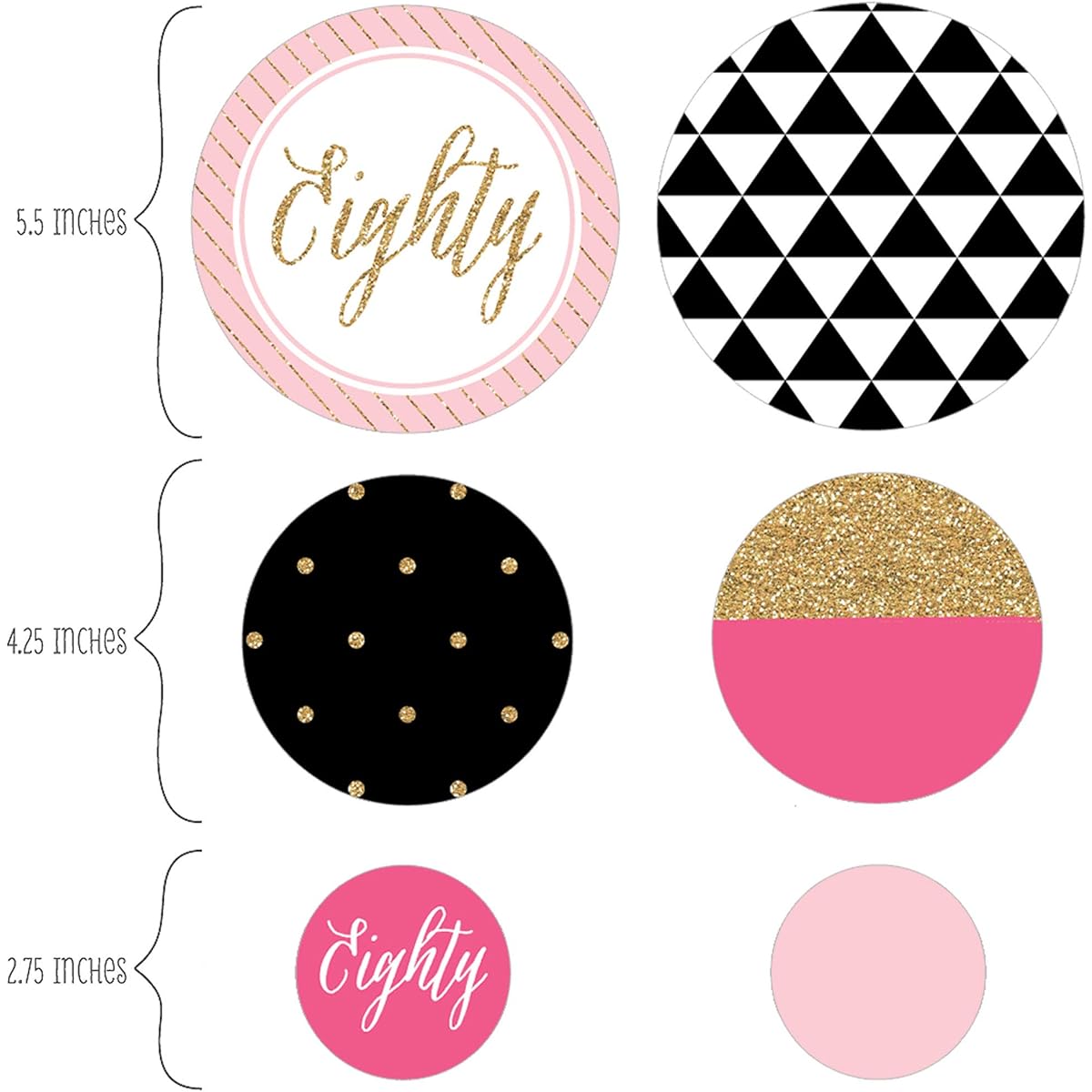 Big Dot of Happiness Chic 80th Birthday Pink Black Gold Birthday Party Giant Circle Confetti Party Decorations Large Confetti 27 Pieces