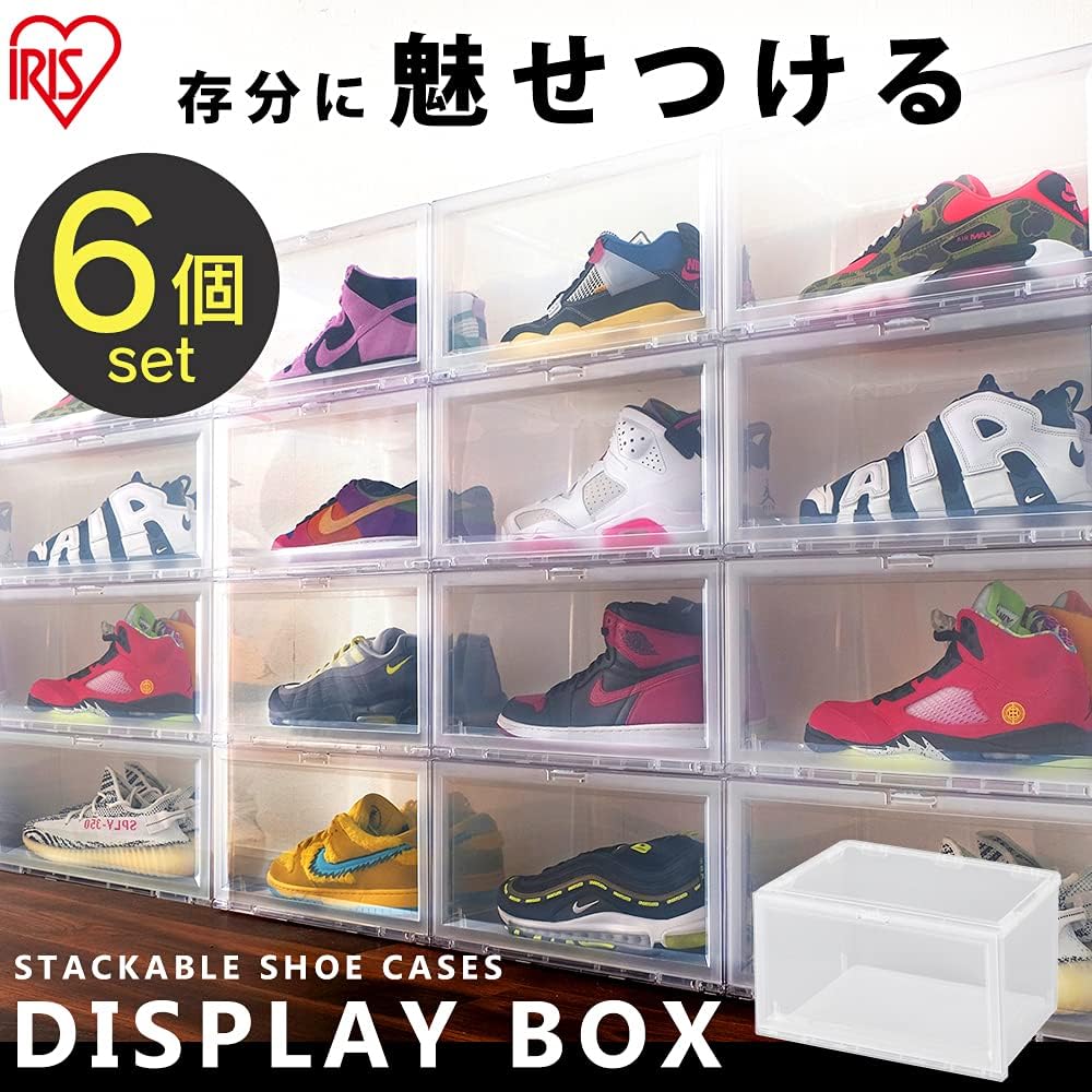 Iris Ohyama Display Box Set of 6 Clear Shoe Storage Box Toy Sneakers DB376 Width 37.6 x Depth approx. 29.1 x Height approx. 21.5 cm