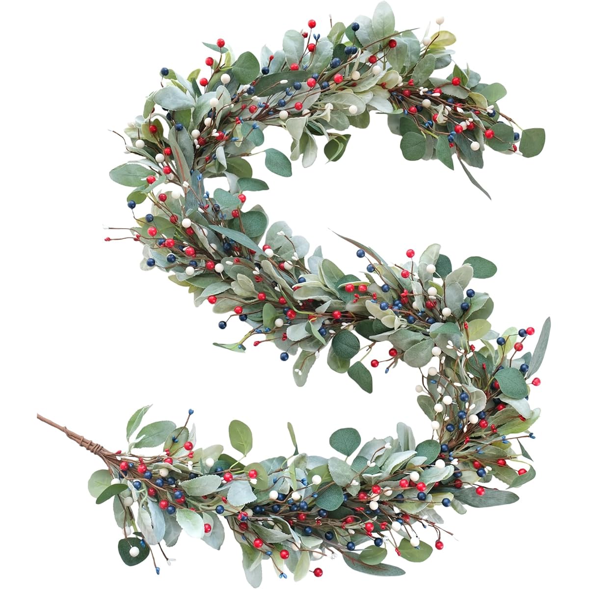Tempus 6ft Independence Day Garland Red White Blue Berry Green Wreath Decor for Entrance 4th of July Summer Wreath Independence Day Wall Hanging Wreath Decor