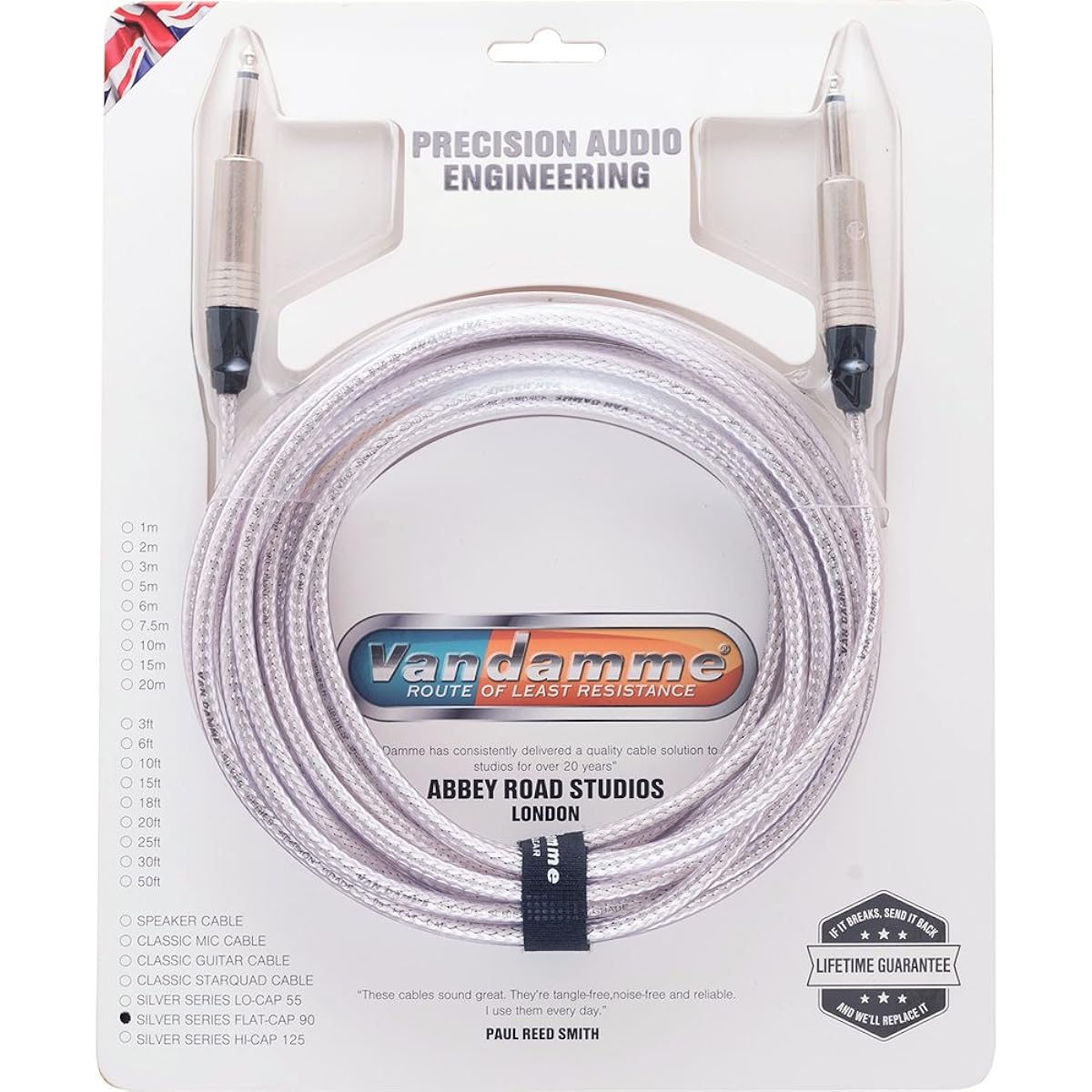 Van Damme Silver Series Flat-Cap 90 Straight Plug Instrument Cable 7m [Official Japanese Import]