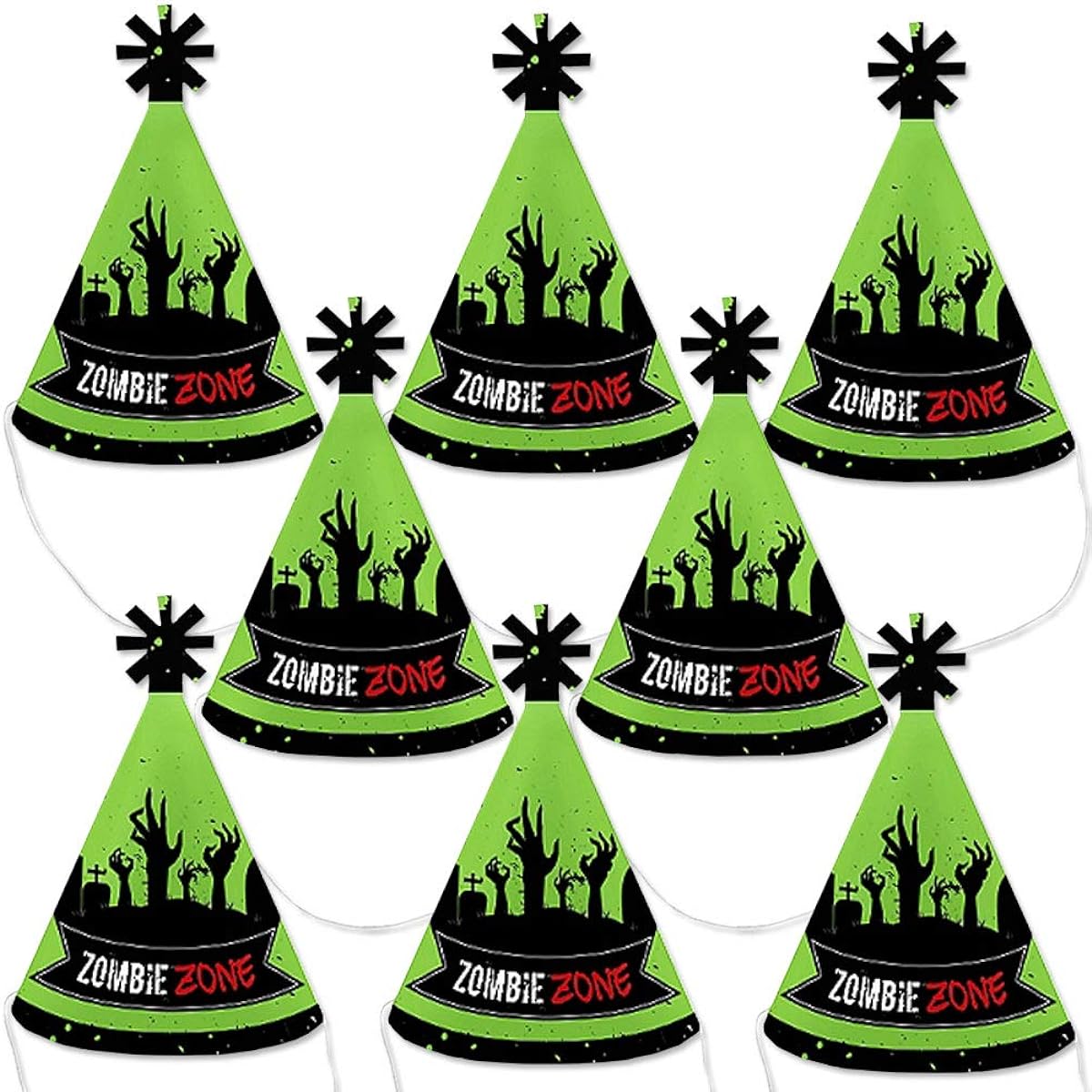 Big Dot of Happiness Zombie Zone - Mini Corn Halloween Birthday Zombie Crawl Party Hats - Small Party Hats - Set of 8