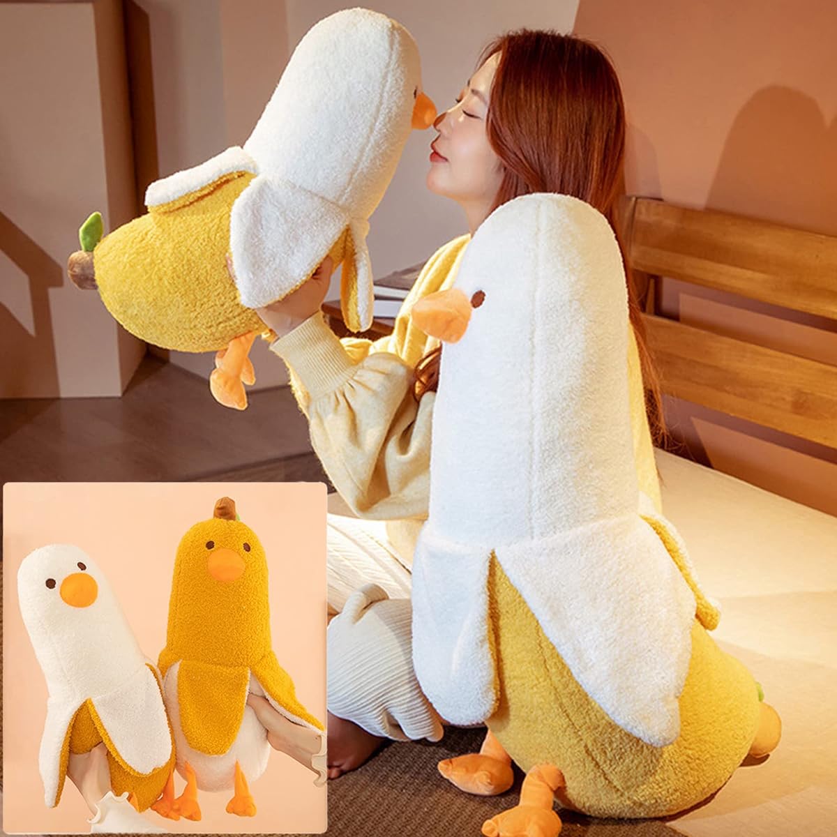Handytoolinc White Duck Plush Toy 27.5" Soft Duck Sleep Pillow for Boys and Girls, Cute Cuddly Plush Toy Gift Home Decor (White, 27.5")