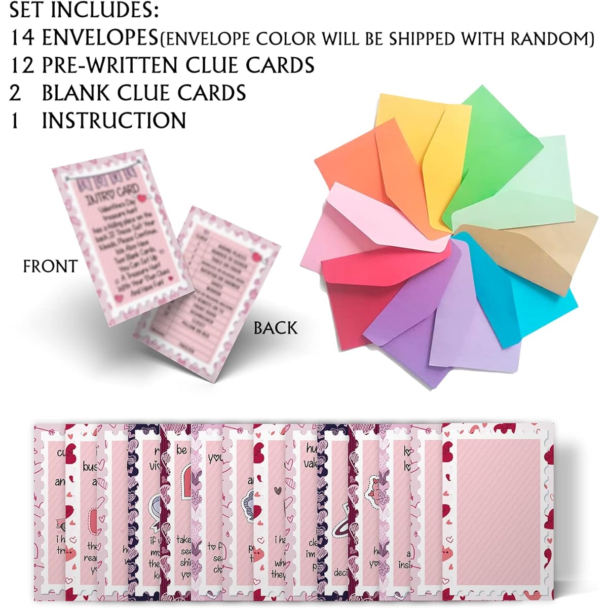 XBK001E Valentine Scavenger Hunt Claire (15 Cards and Envelopes Included) Valentine Party Game for Kids Valentine Party Game Valentine Classroom Party
