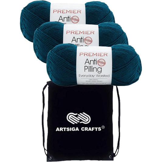 Premier Yarns Everyday Solid Orchid DN100-20 (3-Spin - Same Dye Lot) Worsted Medium #4 Acrylic Yarn for Crocheting and Knitting - Includes 1 Artsiga Craft Project Bag