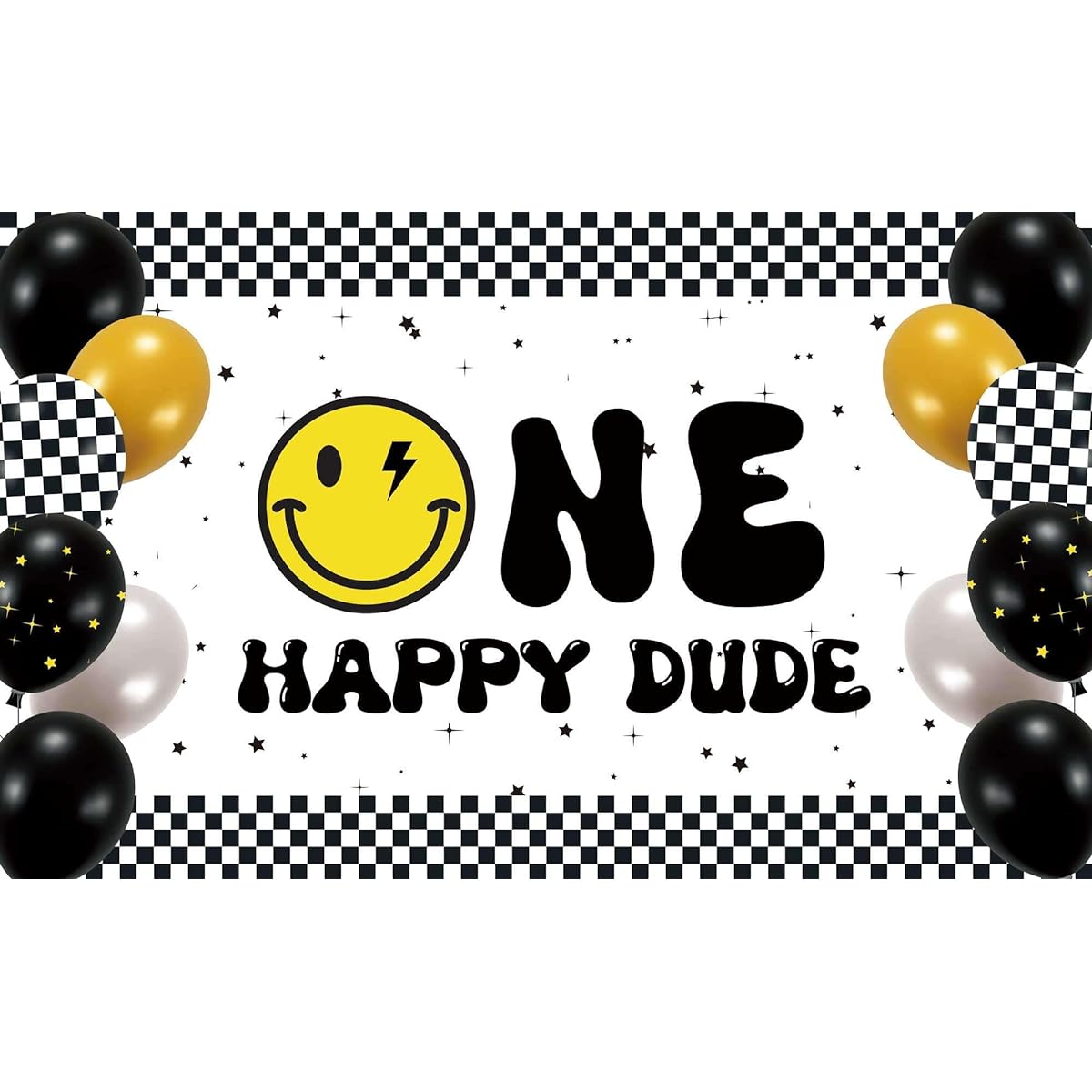 Hilioens 71" x 43" One Happy Dude Boy Banner Backdrop Smiley Face Boy 1st Birthday Background for Photo Balloons Boy First Birthday Party Supplies
