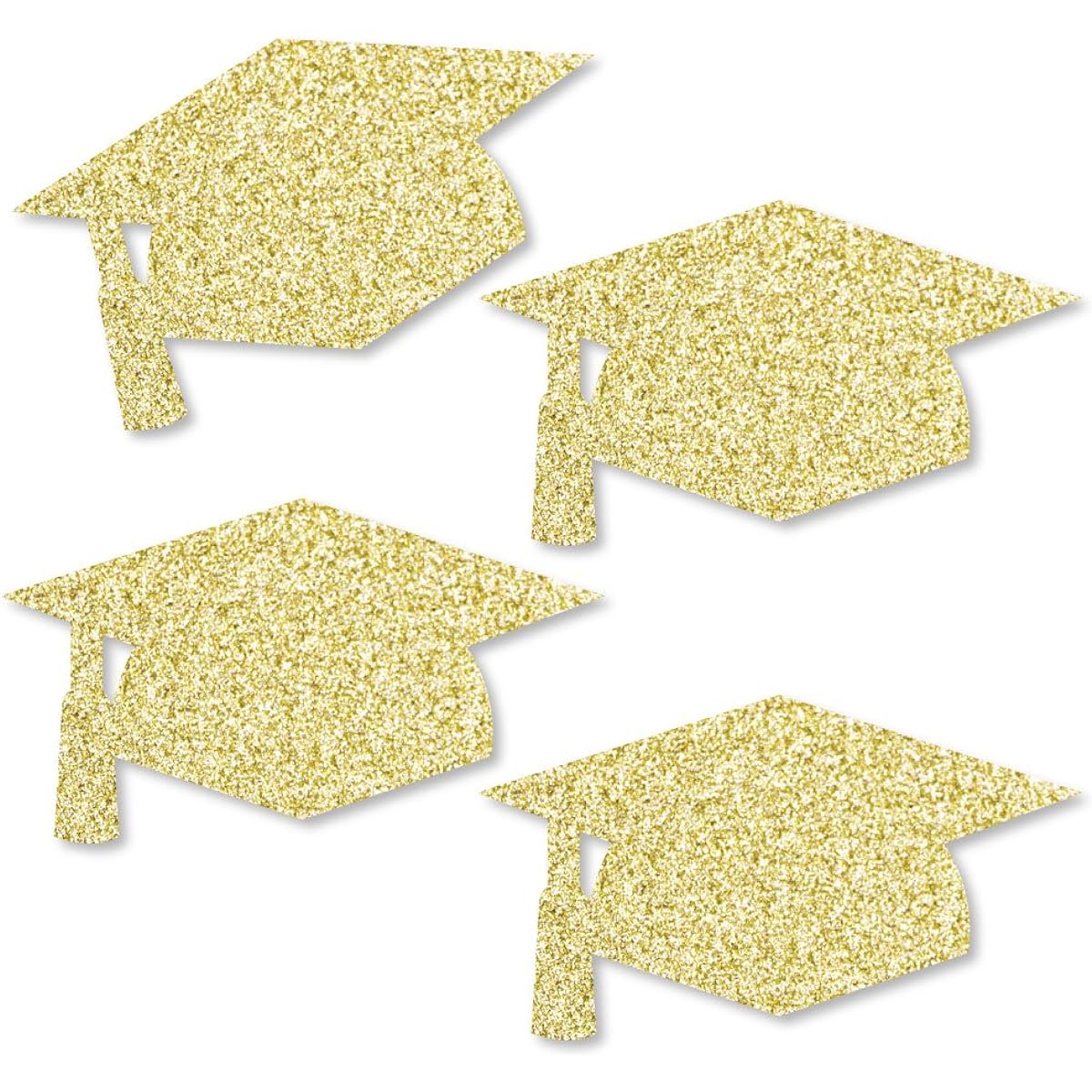 Gold Glitter Grad Caps - No Mess Real Gold Glitter Cut-Outs - Graduation Party Confetti - Set of 24