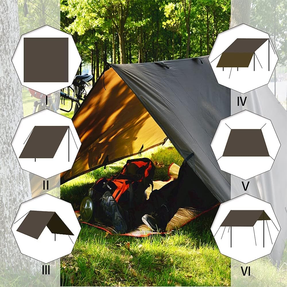KALINCO Waterproof Tarp, Camping Tarp Tent, UV Protection, Ultraviolet Protection, Ultra Lightweight, Shade, Sun Shade, Light Shielding, Heat Shielding, Easy to Carry, Storage Case Included, Outdoor, Picnic, Outdoors, 3 x 3 m