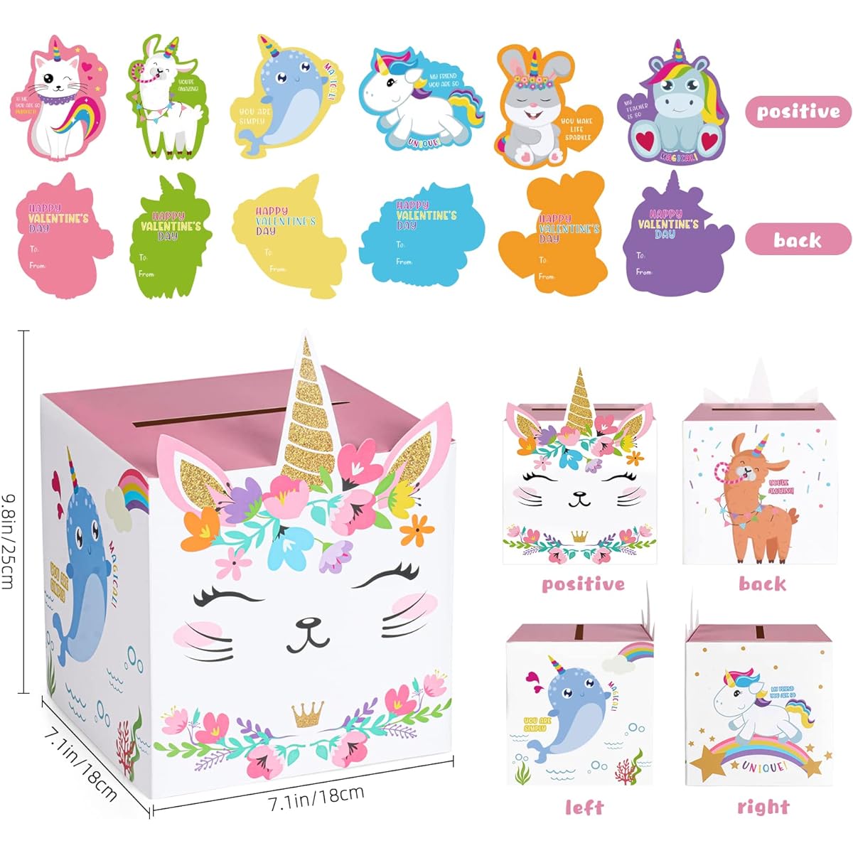 Eaezerav Valentine's Day Cards for Kids & Classroom Replacement Mailbox with 60 Student Valentine's Day Cards