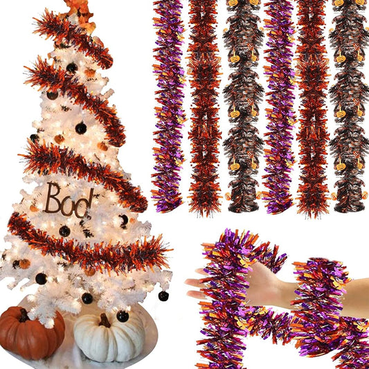 Syihao Halloween Tinsel Garland Black Orange Purple Shiny Garland 6 Packs 2 Meters Per Garland (Multicolor) Halloween Party Decorations