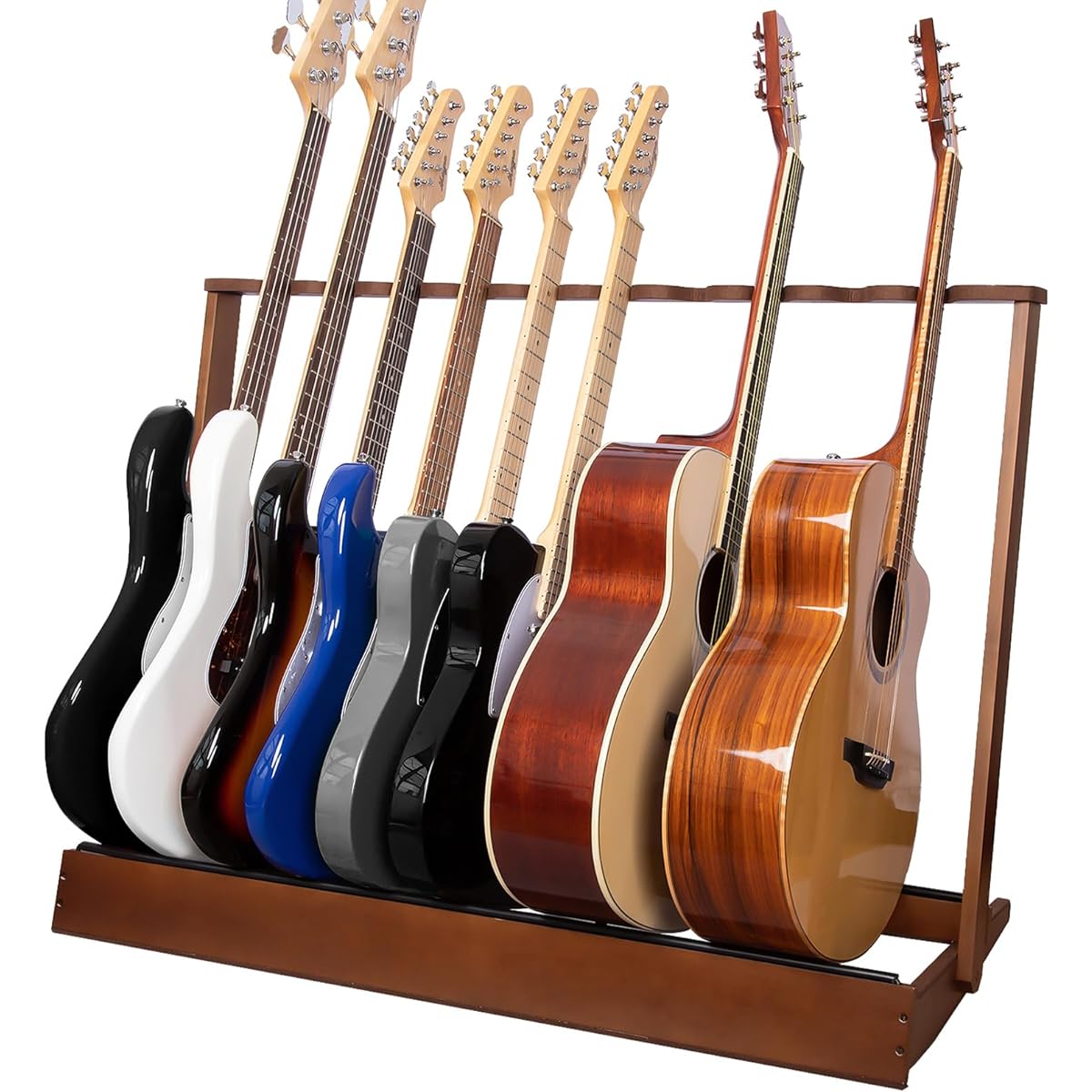 STRICH Multi-Guitar Rack Stand Hardwood Folding Display Holds up to 9 Electric Guitar Bass or 5 Acoustic Guitars for On-the-go Gig Home Studio SMT-20 (9 Holders)