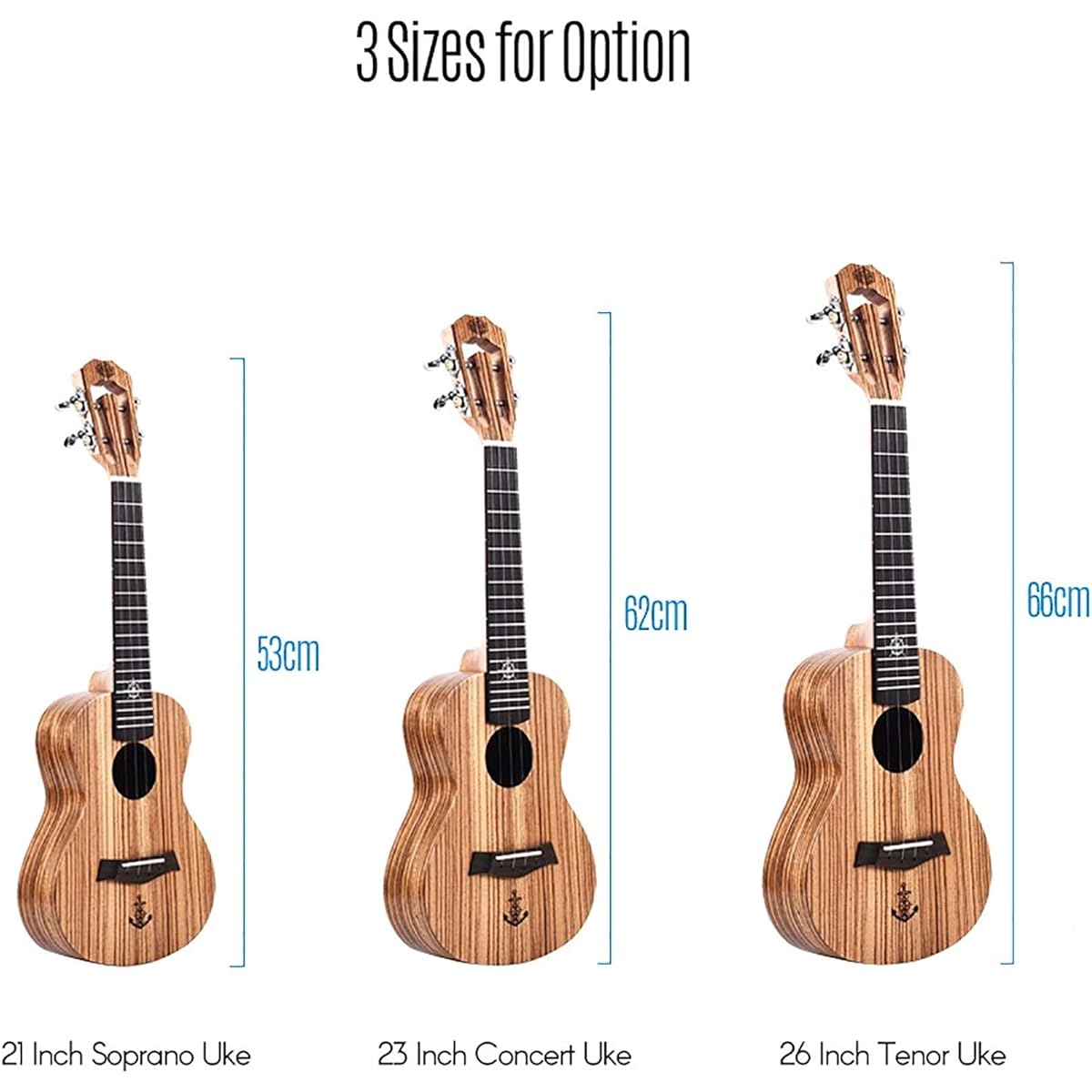 Ukulele Soprano Ukulele Zebrawood Top Board Back Musical Instrument Ukulele, (Size:23; Color:Wood)