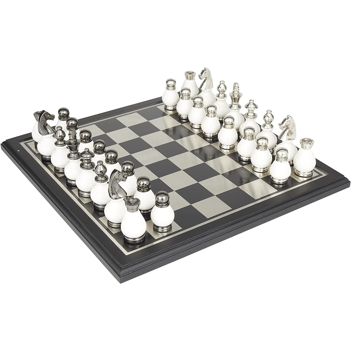Deco 79 Aluminum Chess Game Set, 16" x 16" x 4", Black